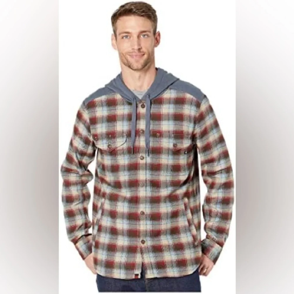 Marmot Men's flannel Plaid Hooded Shirt jacket Shacket Blue Red size XXL